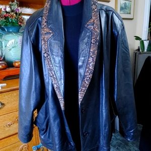 Black Leather Button Front Jacket